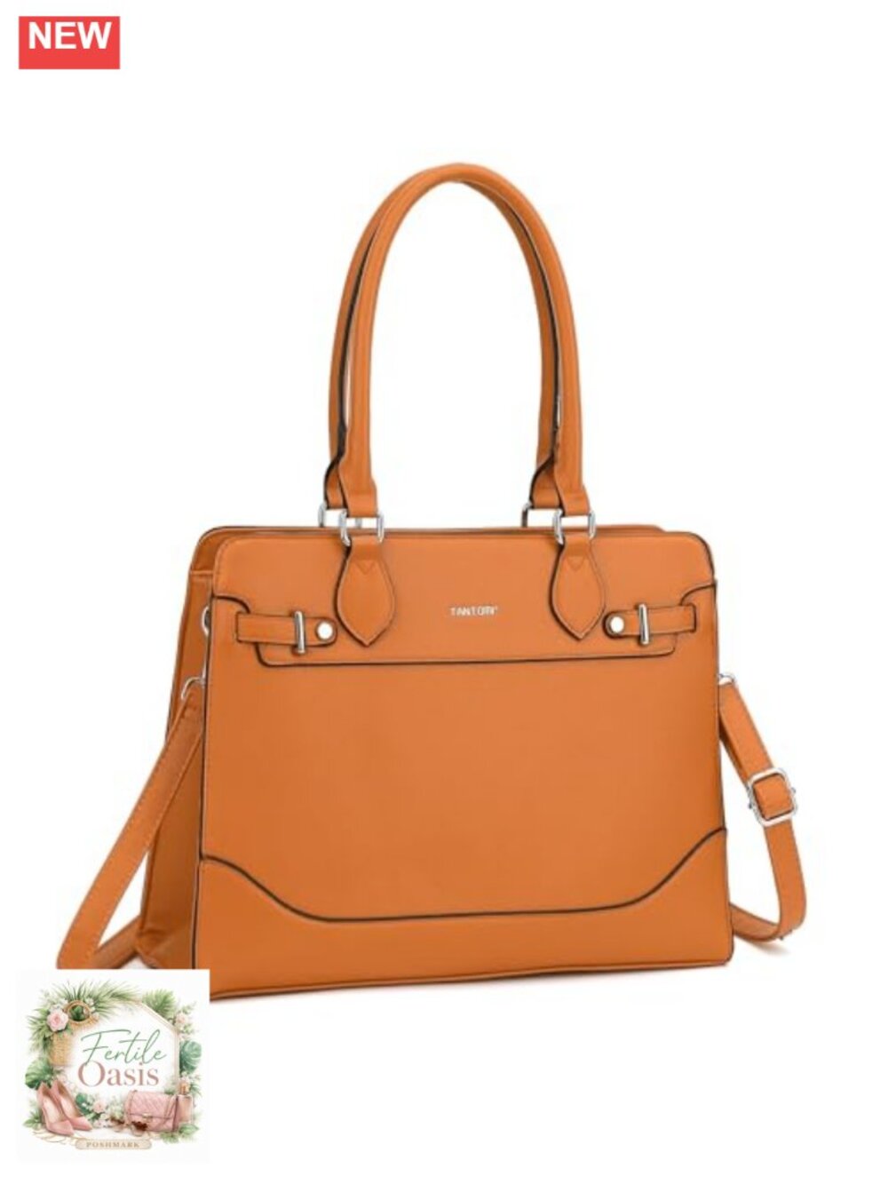 Structured Vegan Leather Tote Bag Satchel Handbag with Pockets for Work